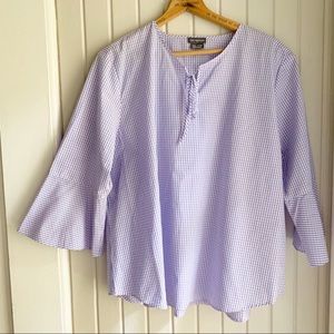 Van Heusen Gingham Checkered Bell Sleeve Top